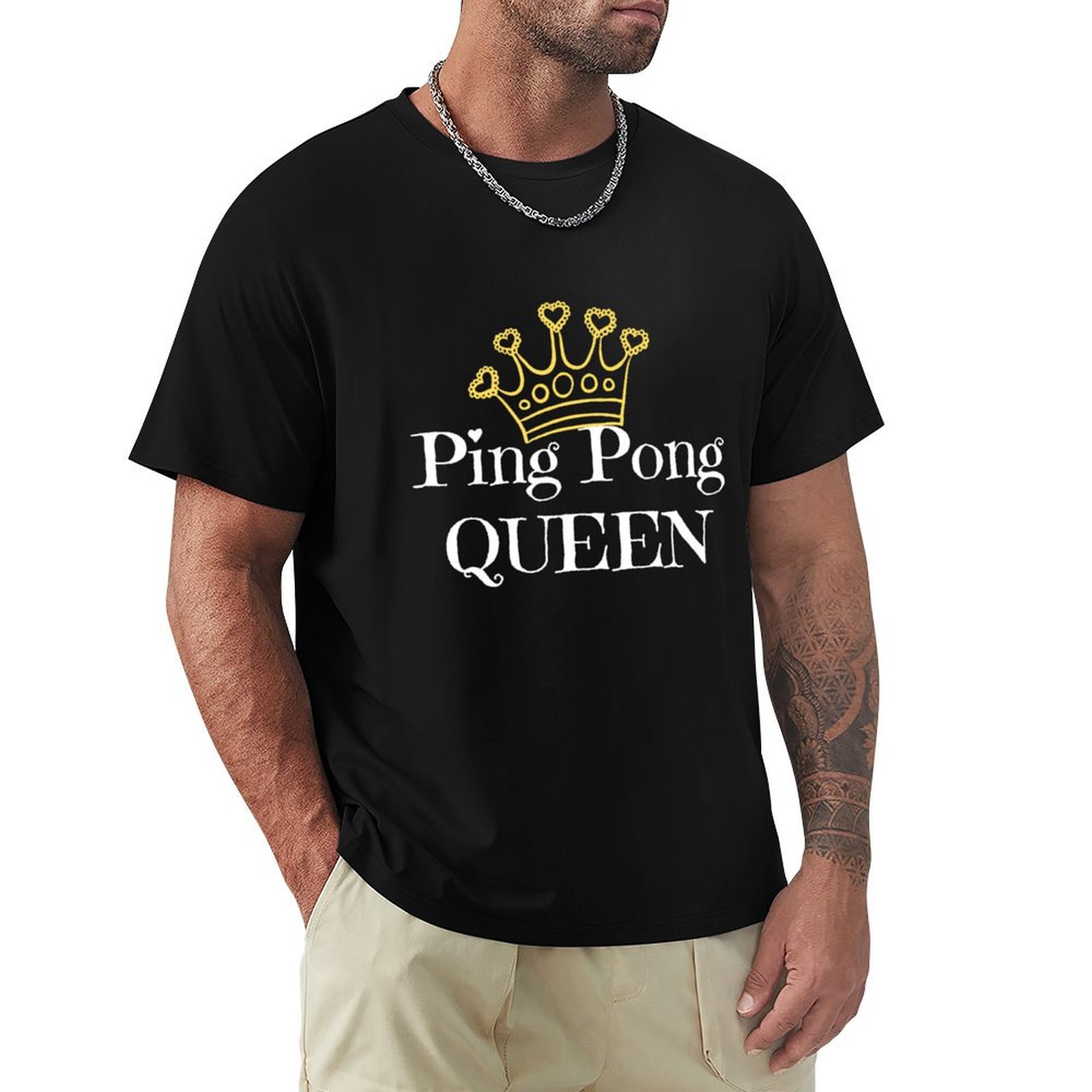 Table Tennis Queen - เสื้อยืดคอกลมสำหรับคนรักปิงปอง รุ่น Big and Tall