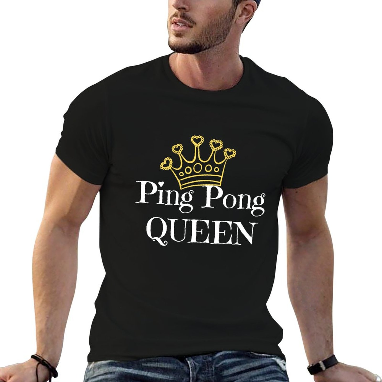 Table Tennis Queen - เสื้อยืดสำหรับคนรักปิงปองควีน ทีมเทนนิส ลายพิมพ์ทั้งตัว แขนสั้น